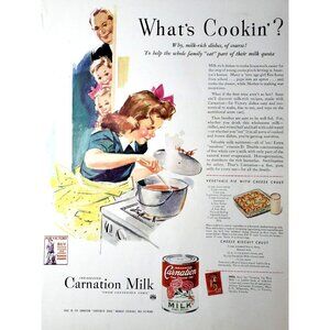 PRINT AD 1943 Irradiated Carnation Unsweetened Evaporated Milk Whats Cookin Girl
